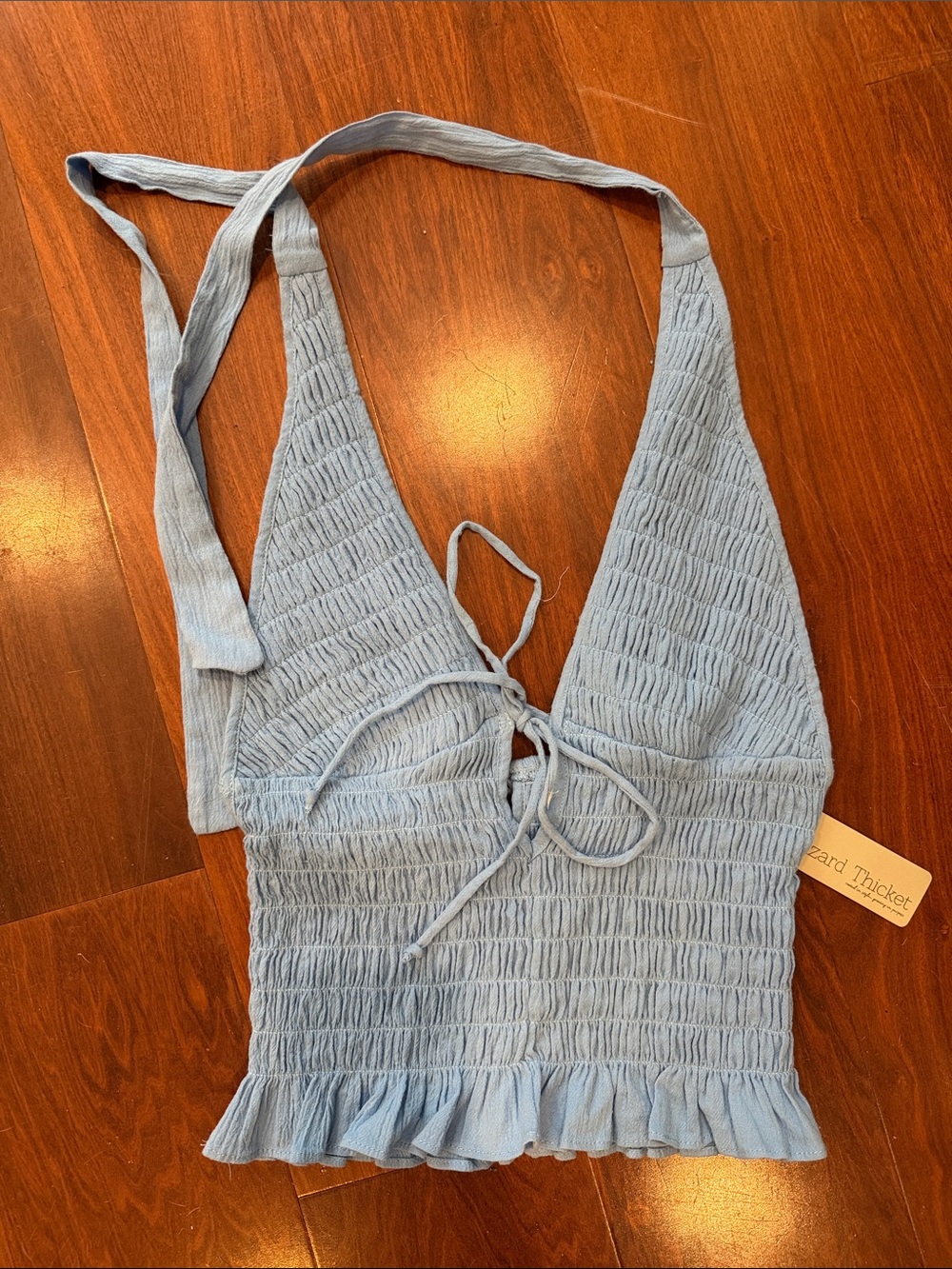 Women’s Light Blue Smocked Halter Crop Top - Size S